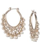 Marchesa Gold-tone Crystal & Imitation Pearl Filigree Hoop Earrings
