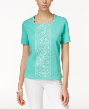 Alfred Dunner Square-neck Seashell-print Top