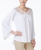 Ny Collection Lace-yoke Peasant Top