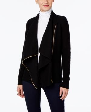 Inc International Concepts Draped Faux-leather-trim Cardigan, Only At Macy's