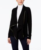 Inc International Concepts Draped Faux-leather-trim Cardigan, Only At Macy's