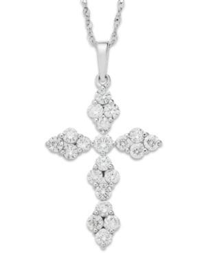 Diamond Cluster Cross Pendant Necklace In 14k White Gold (1 Ct. T.w.)