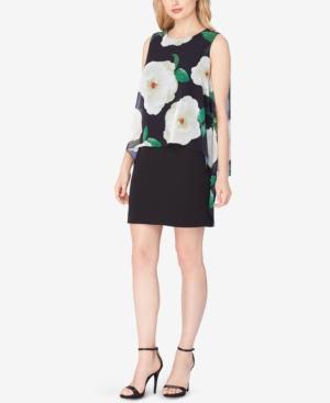 Tahari Asl Floral-print Capelet Shift Dress