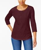 Karen Scott Petite Cotton Lace Henley Top, Only At Macy's