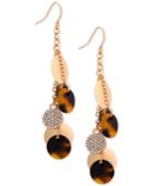 Guess Gold-tone Pave & Tortoise-look Multi-disc Drop Earrings