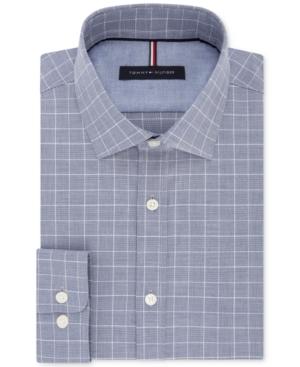 Tommy Hilfiger Men's Slim-fit Soft-touch Performance Non-iron Navy Check Dress Shirt