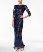 Tahari Asl Sequined Lace Illusion Gown