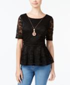 Lily Black Juniors' Lace Necklace Top, Created For Macy's