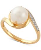 Cultured Freshwater Pearl (8mm) & Diamond Accent Ring In 10k Gold