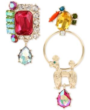 Betsey Johnson Gold-tone Multi-stone Poodle Mismatch Drop Earrings