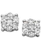 Diamond Cluster Stud Earrings In 14k White Gold (1/10 Ct. T.w.)