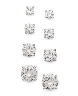 B. Brilliant Sterling Silver Earrings Set, Cubic Zirconia Set Of Four Stud Earrings (7-1/2 Ct. T.w.)