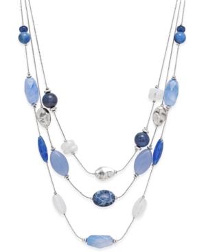Inc International Concepts Silver-tone Blue Bead Layer Necklace, Only At Macy's