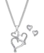 Charter Club Silver-tone Pave Heart Pendant Necklace And Stud Earrings
