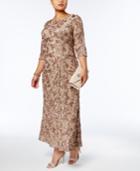 Alex Evenings Plus Size Sequined Lace Rosette Gown