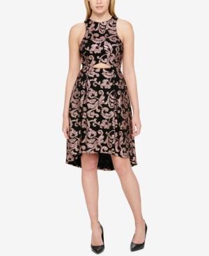 Guess Metallic-scroll-print Cutout High-low Dress