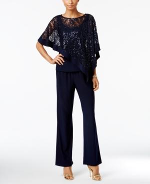R & M Richards Sequined Capelet Jumpsuit