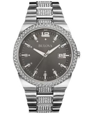 Bulova Men's Crystal Accent Stainless Steel Bracelet Watch 43mm 96b221