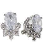 Carolee Silver-tone Oval Crystal Clip-on Earrings