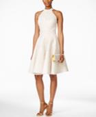 B Michael Jacquard Halter Fit & Flare Dress