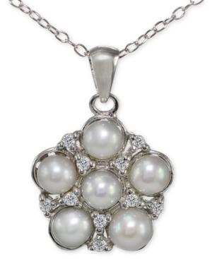 Giani Bernini Freshwater Pearl (5mm) & Cubic Zirconia Cluster Pendant Necklace In Sterling Silver, Only At Macy's