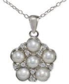 Giani Bernini Freshwater Pearl (5mm) & Cubic Zirconia Cluster Pendant Necklace In Sterling Silver, Only At Macy's