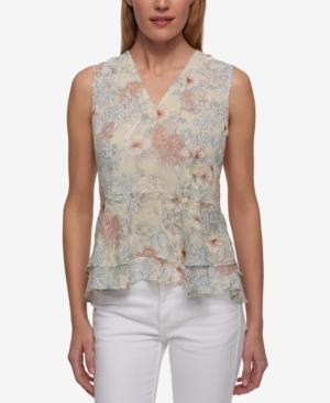 Tommy Hilfiger Floral-print Crepe Peplum Top, Only At Macy's