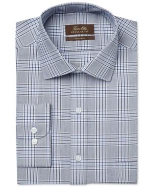 Tasso Elba Non-iron Royal Indigo Glenplaid Dress Shirt, Only At Macy's