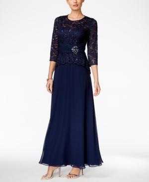 Alex Evenings Petite Lace-bodice Gown