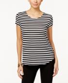Alfani Petite Striped Pleated-back T-shirt, Only At Macy's