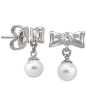Majorica Sterling Silver Cubic Zirconia Bow & Imitation Pearl Drop Earrings