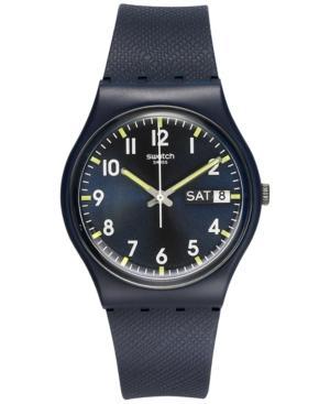Swatch Unisex Swiss Sir Blue Blue Silicone Strap Watch 34mm Gn718