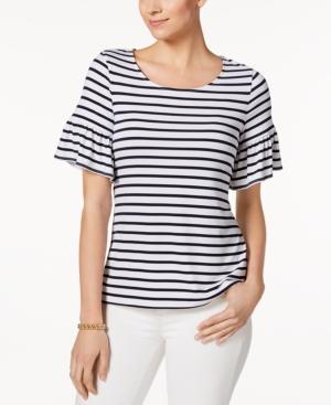 Charter Club Striped Flutter-sleeve Top, Only At Macy's
