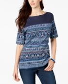 Karen Scott Boho-print T-shirt, Created For Macy's