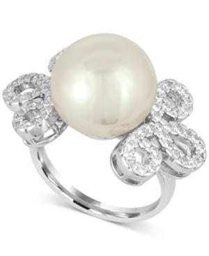 Majorica Sterling Silver Imitation Pearl And Pave Ring