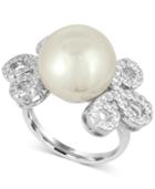 Majorica Sterling Silver Imitation Pearl And Pave Ring