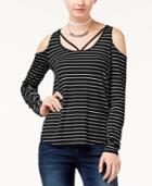 Planet Gold Juniors' Striped Cold-shoulder Top