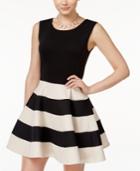 City Studios Juniors' Striped Fit & Flare Scuba Dress
