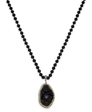 Paul & Pitu Naturally Gold-tone Pave Black Bead And Buddha Pendant Necklace