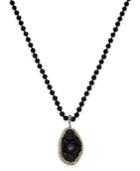 Paul & Pitu Naturally Gold-tone Pave Black Bead And Buddha Pendant Necklace