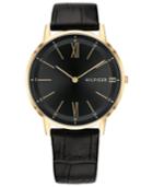 Tommy Hilfiger Men's Black Leather Strap Watch 40mm Created For Macy's