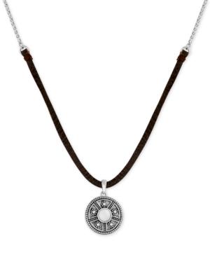 Lucky Brand Silver-tone Leather Detail Disc Pendant Necklace