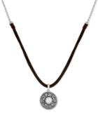 Lucky Brand Silver-tone Leather Detail Disc Pendant Necklace