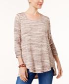 Style & Co Space-dye Ruched-sleeve Top, Created For Macy's