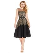 Tahari By Asl Metallic Embroidered Floral Dress