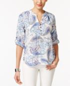 Ny Collection Petite Printed Henley Top