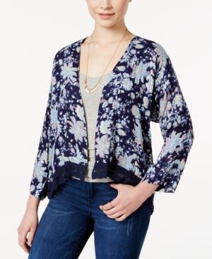 Roxy Juniors' Floral-print Open-front Kimono Top