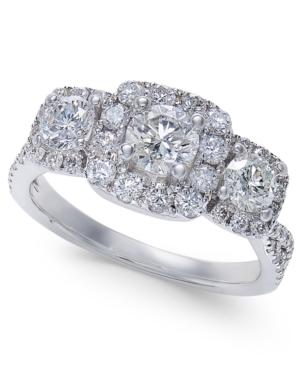 Diamond Trinity Halo Cluster Engagement Ring (1-1/2 Ct. T.w.) In 14k White Gold