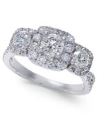 Diamond Trinity Halo Cluster Engagement Ring (1-1/2 Ct. T.w.) In 14k White Gold