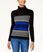 Karen Scott Cotton Striped Turtleneck Sweater, Created For Macy's